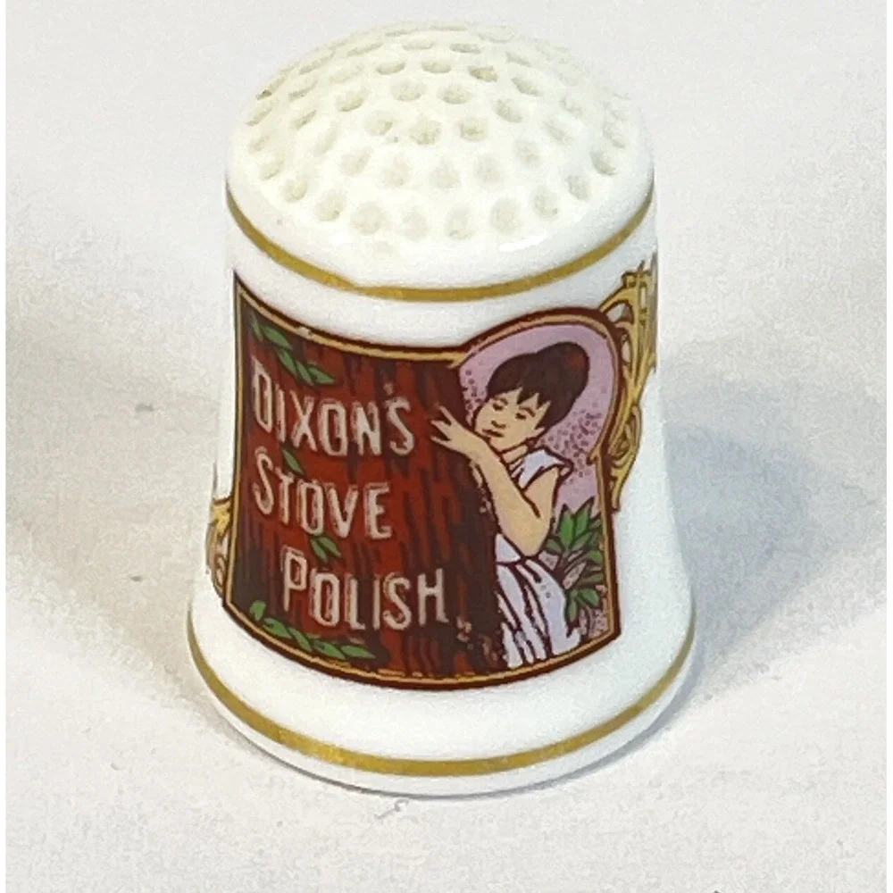 Franklin Mint Advertising Dixon's Stove Polish Fine Porcelain Thimbles 1980 Gold